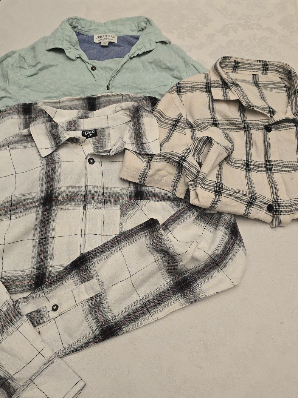 Urban Man & Labeled Plaid Men's Shirt Bundle - Light Green and Cream Plaids